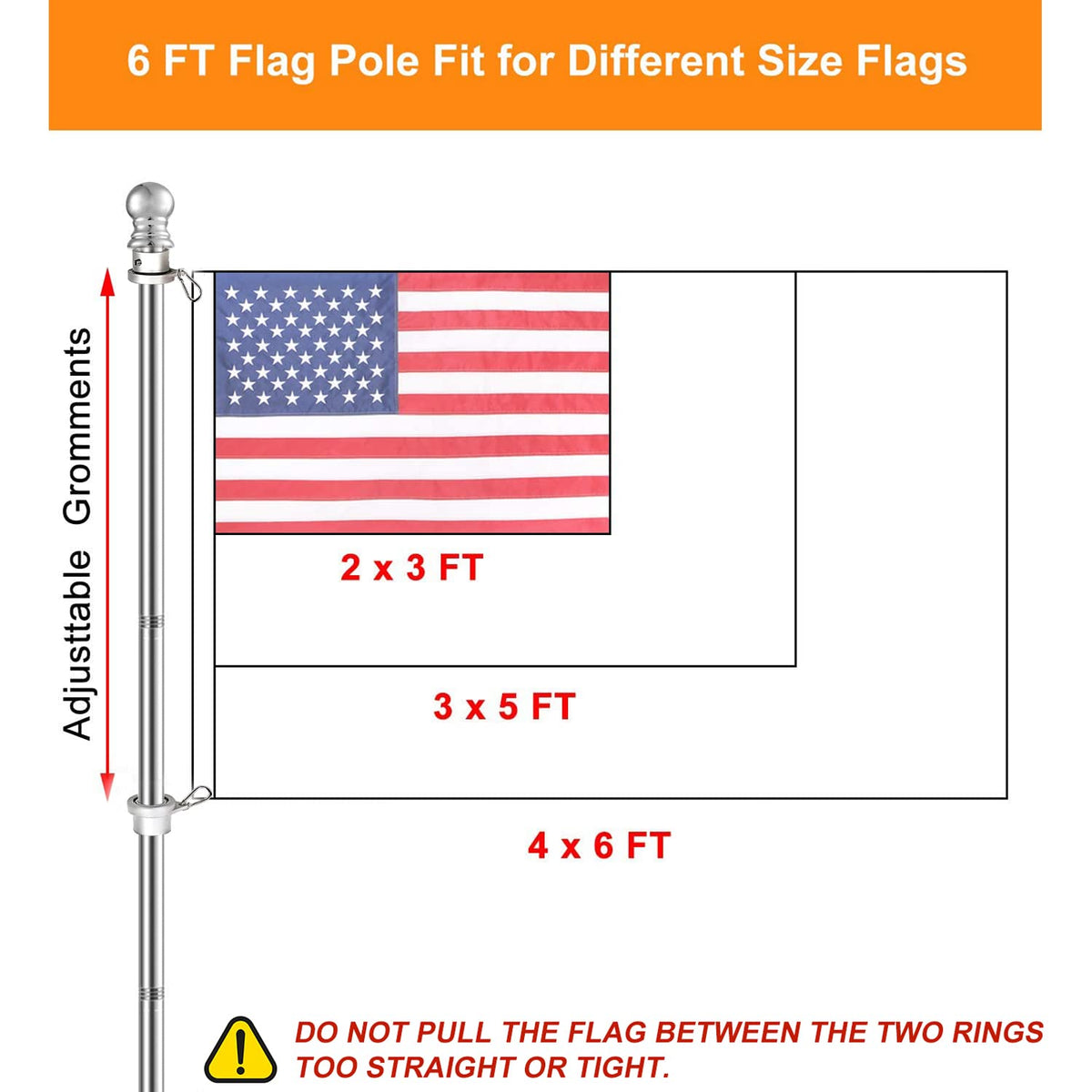 Heavy Duty T304 Stainless Steel Flag Pole Kit S3616