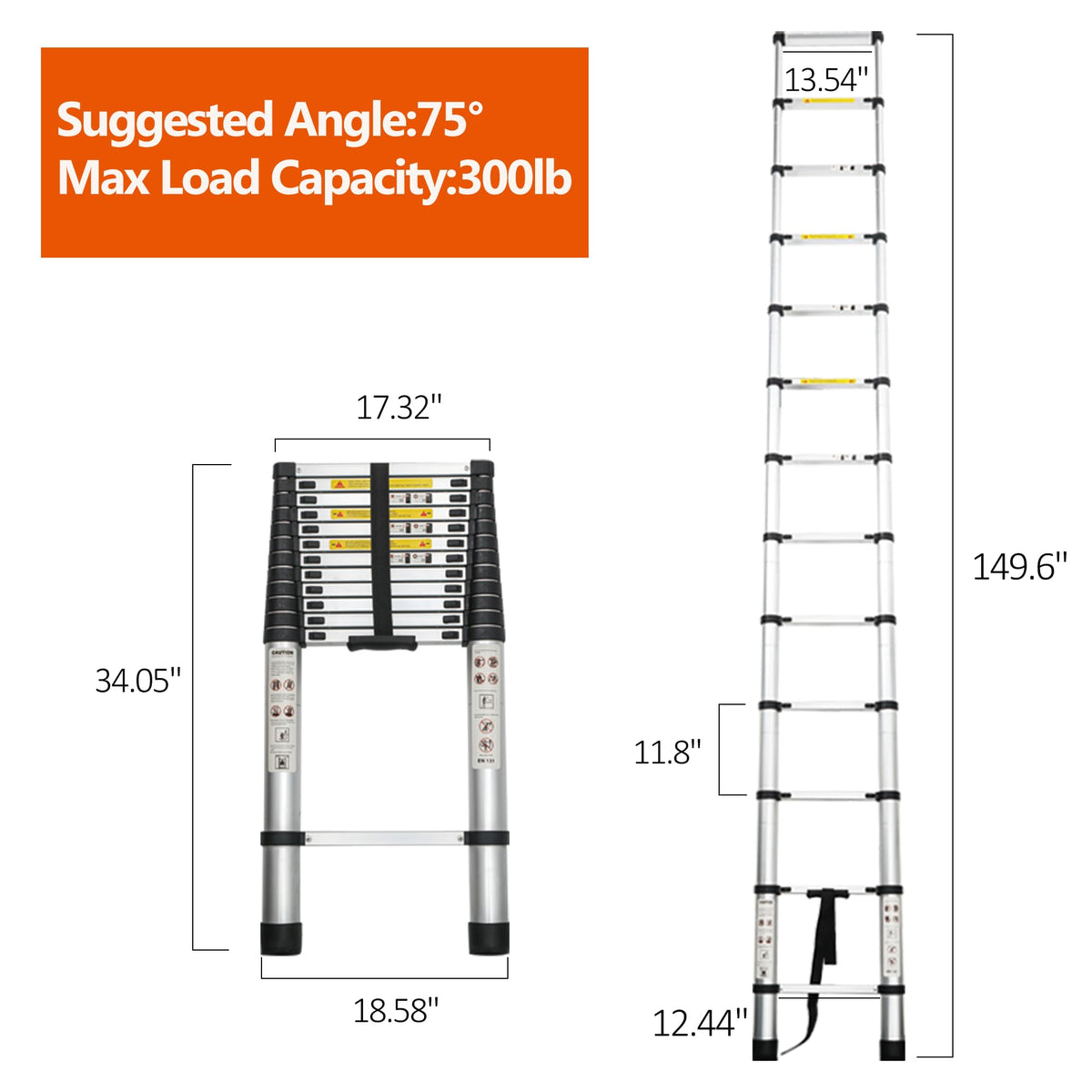 16.5FT Aluminum Telescoping Ladder, 300LB Capacity K45677
