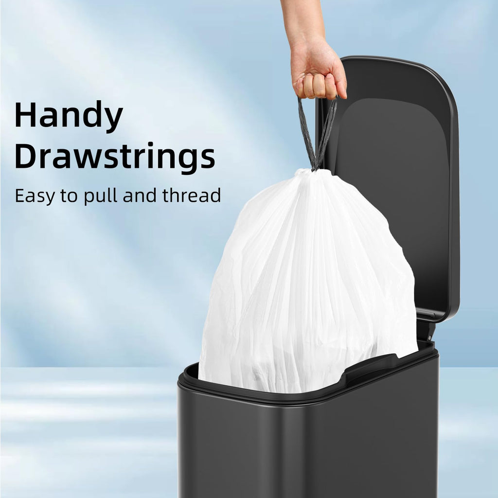1.6 Gallon Mini Drawstring Trash Bags, 120 Counts White Trash Bin Liners E6747