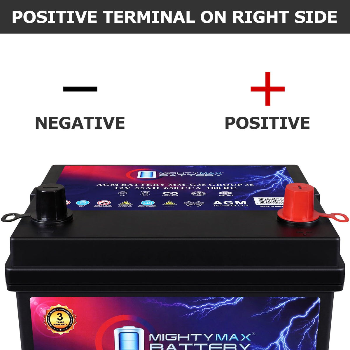 12V 55Ah AGM 650 CCA Group Size 35 Battery Q7348