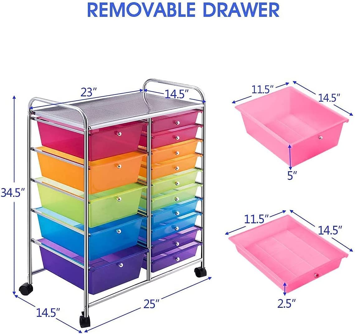 15 Drawer Rolling Storage Cart with Wheels K4848