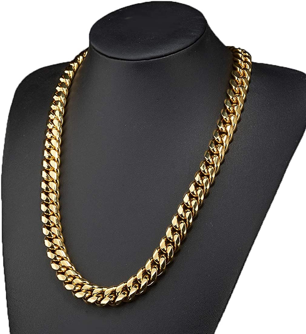 18K Gold Plated Curb Cuban Link Chain Necklace or Bracelet Stainless Steel F840