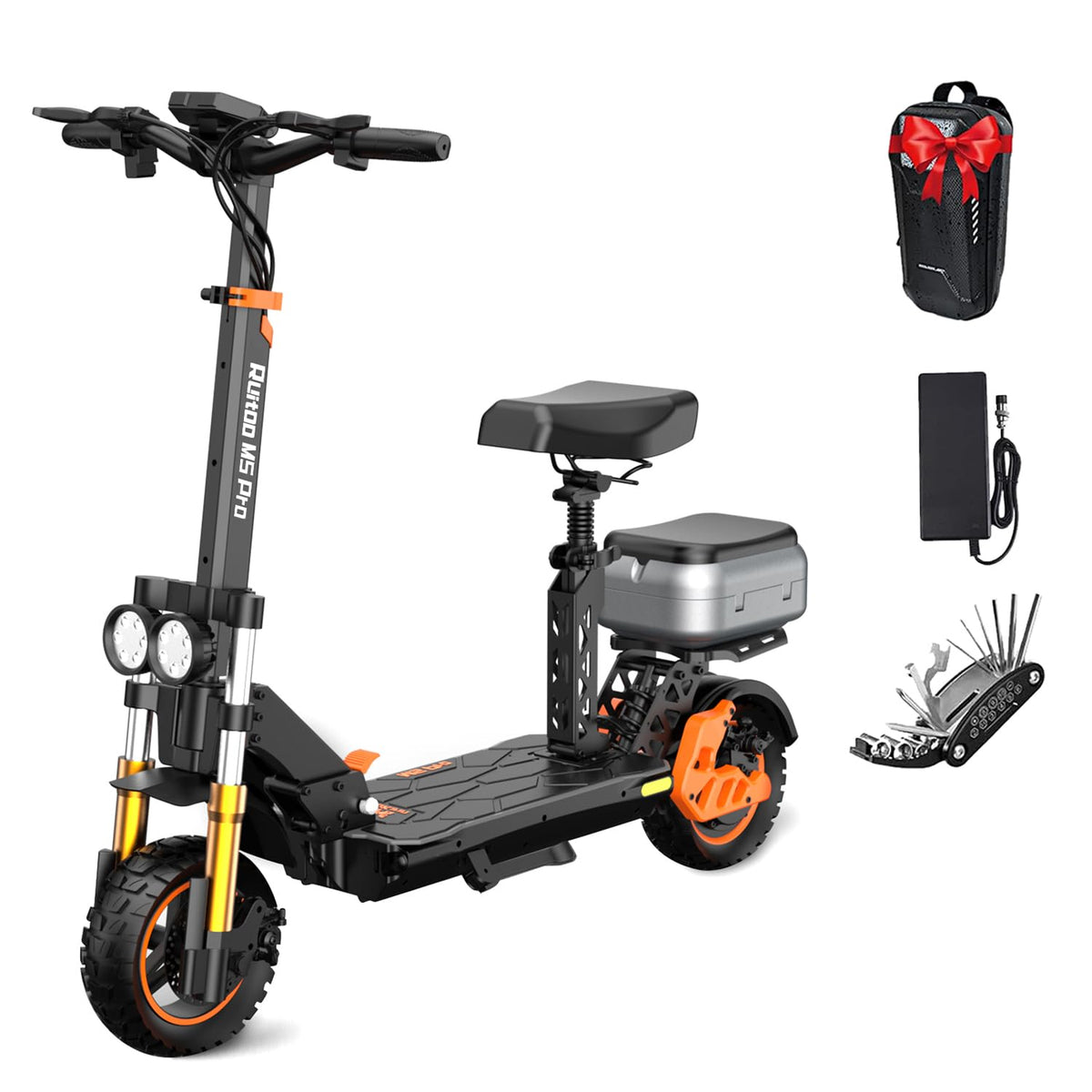1600 W 50 Miles 40 MPH 10" Off Road Tire Folding E-Scooter 48V 27AH Battery with Detachable Seat N248