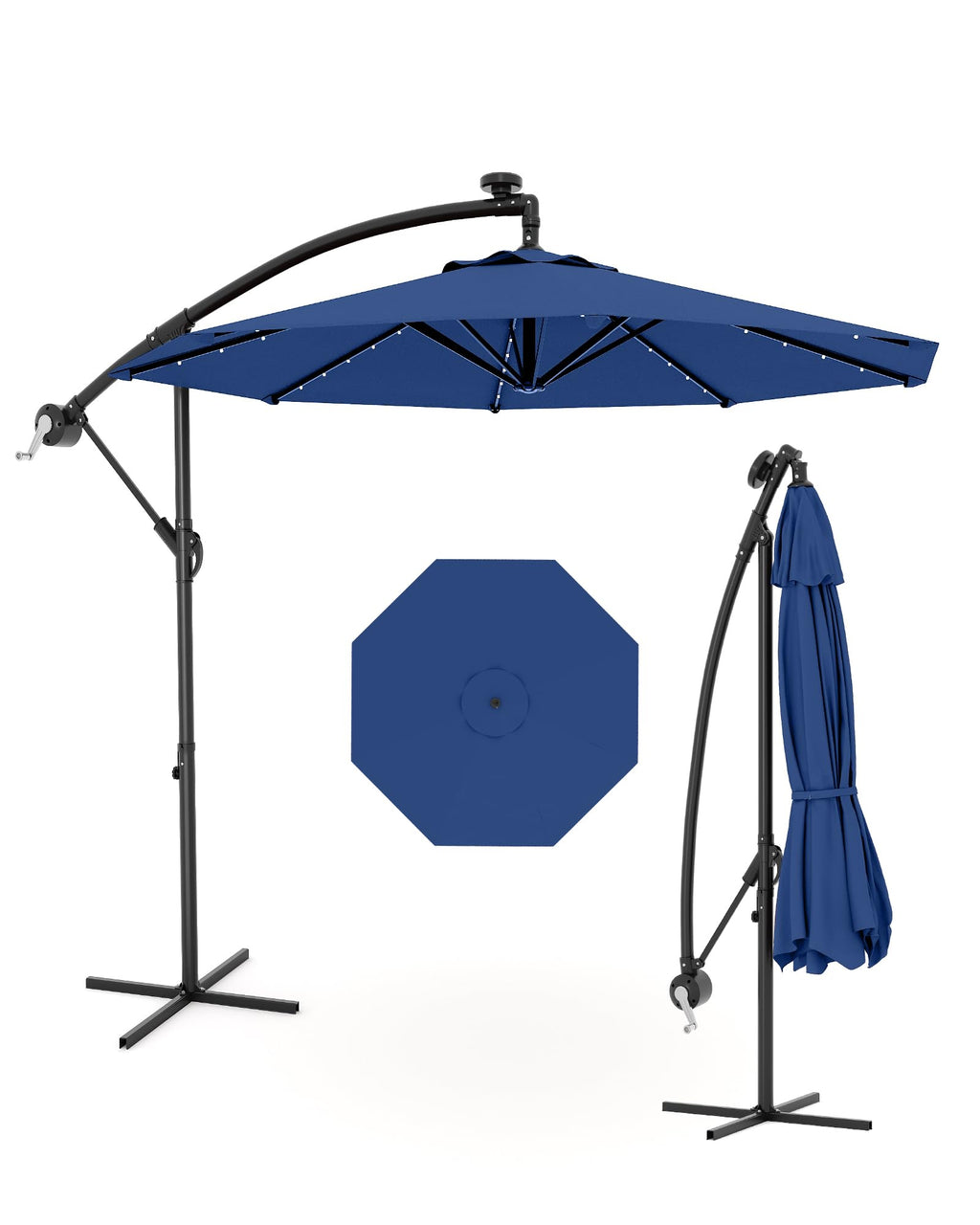 10FT Solar LED Cantilever Patio Umbrella I1356