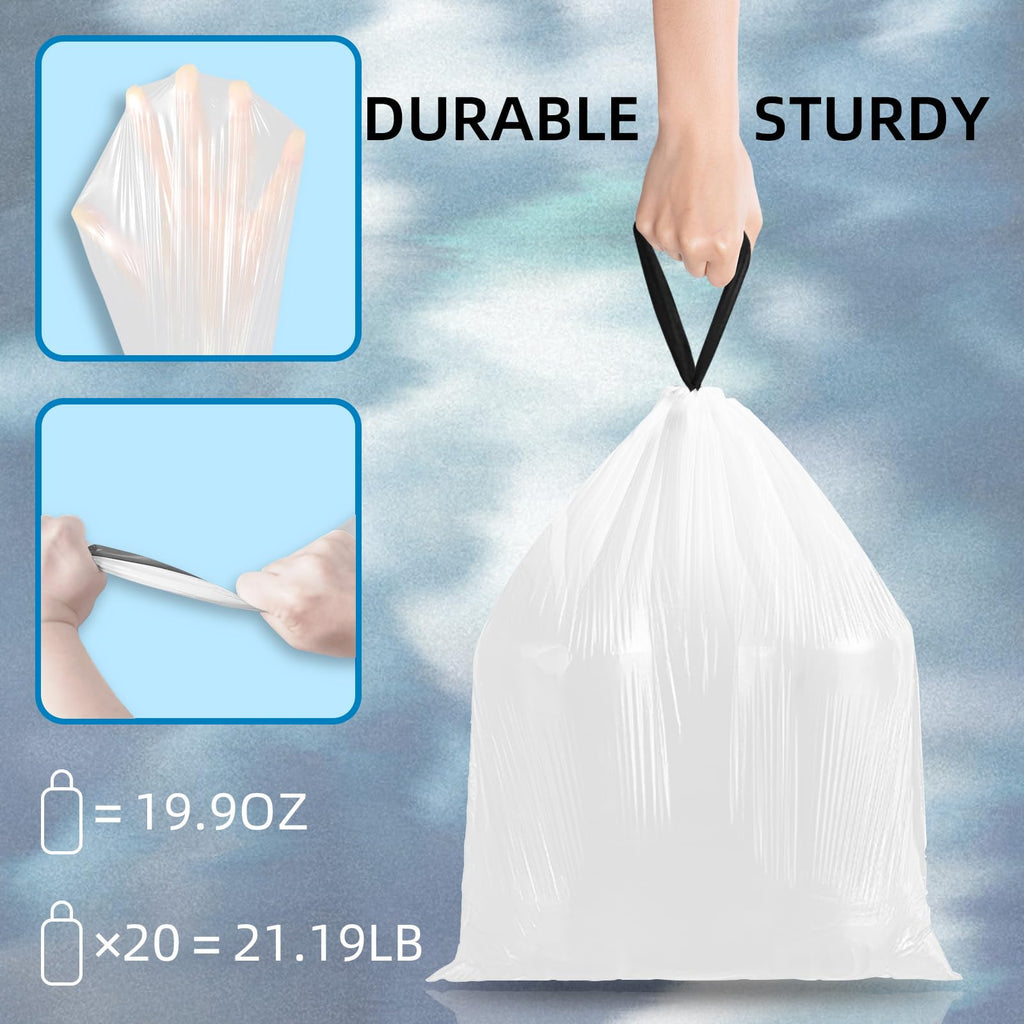 1.6 Gallon Mini Drawstring Trash Bags, 120 Counts White Trash Bin Liners E6747