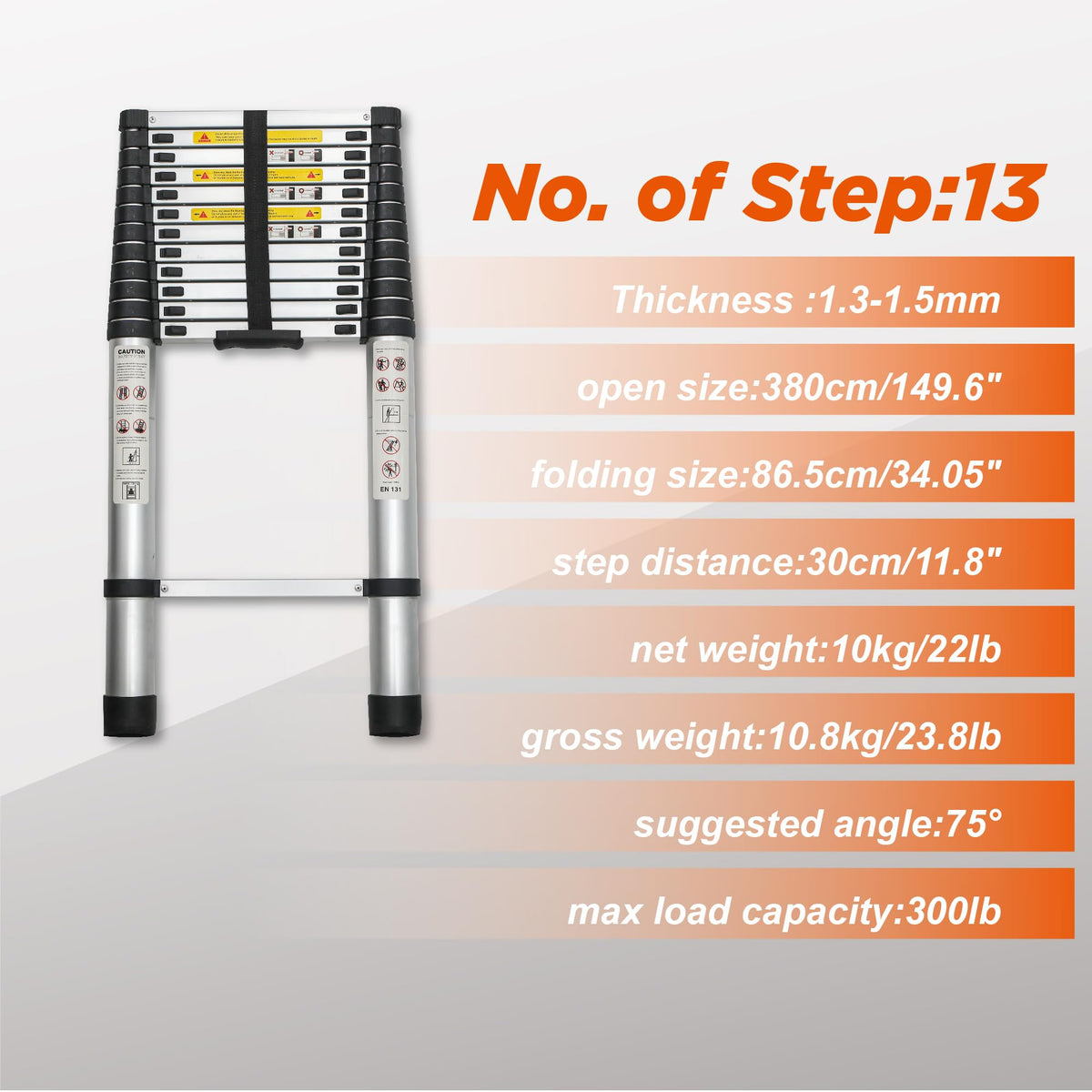 16.5FT Aluminum Telescoping Ladder, 300LB Capacity K45677