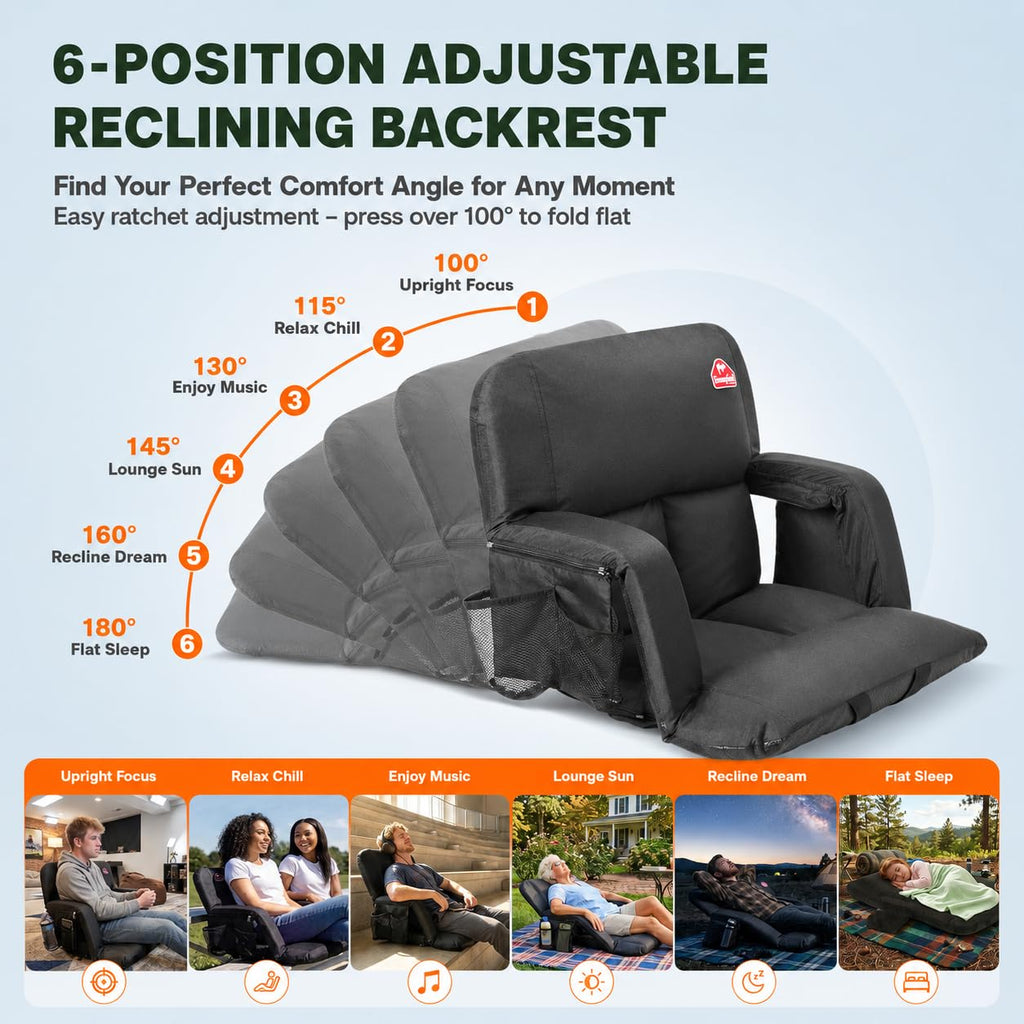4.7" Thick Cushion 6 Reclining Positions Stadium Seat with Back Support B7154