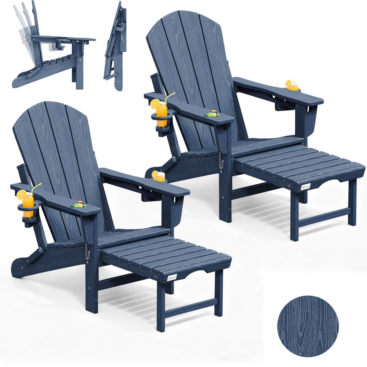 HDPE Folding Adirondack Chairs Set of 2, Navy D819