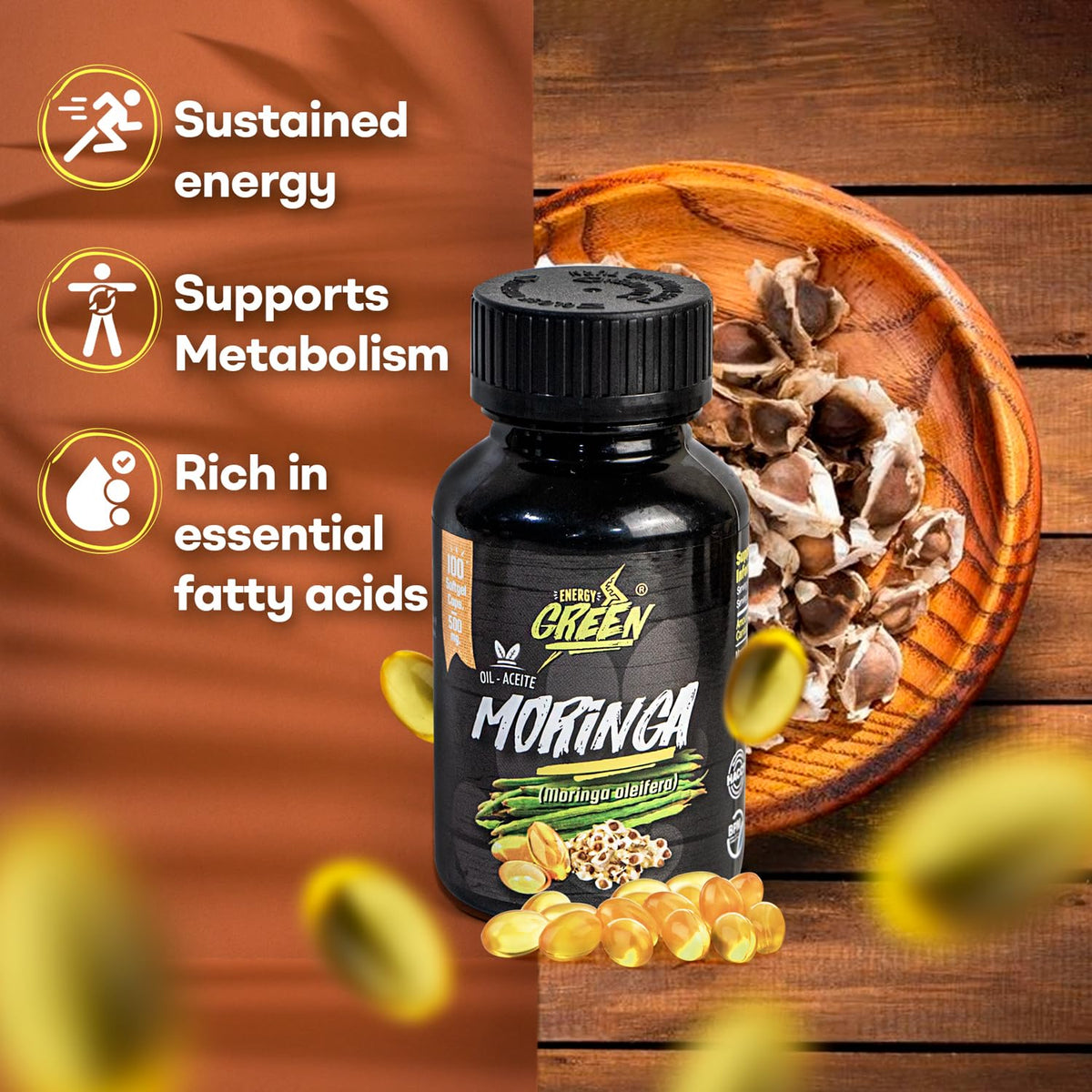 Moringa Seed Oil Softgels, Cold-Pressed, Vegan, 100 Softgels L754