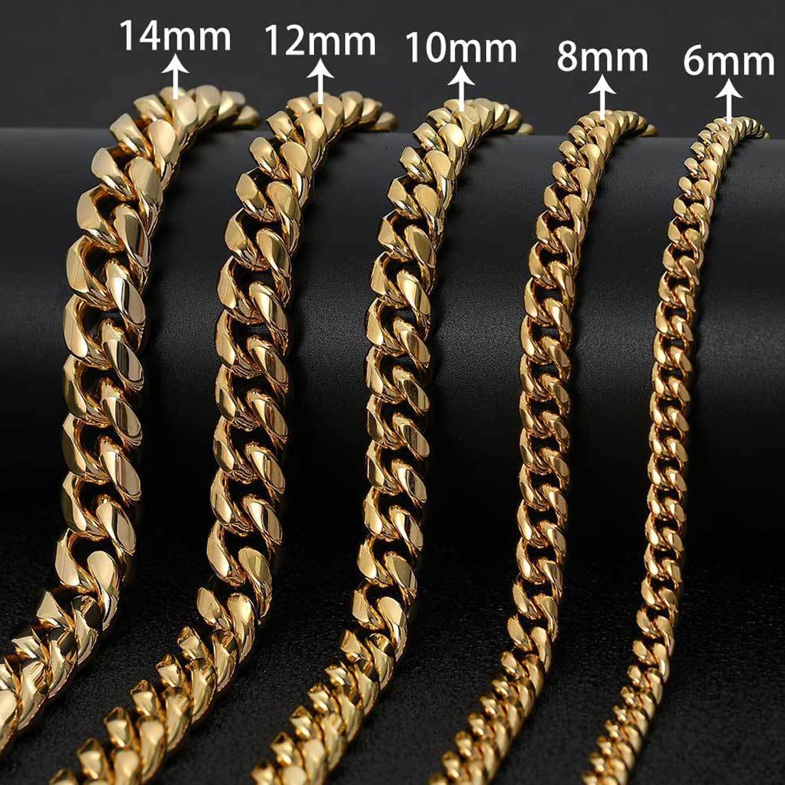 18K Gold Plated Curb Cuban Link Chain Necklace or Bracelet Stainless Steel F840