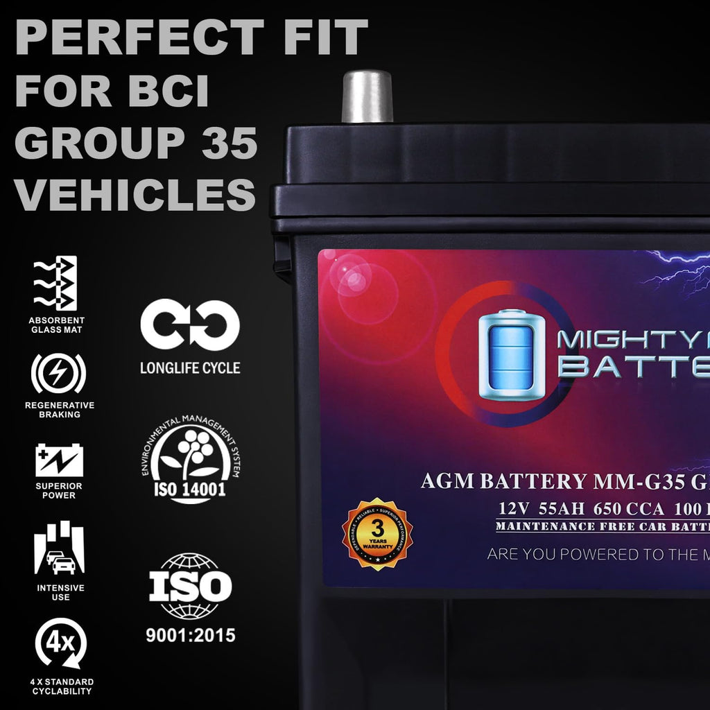 12V 55Ah AGM 650 CCA Group Size 35 Battery Q7348