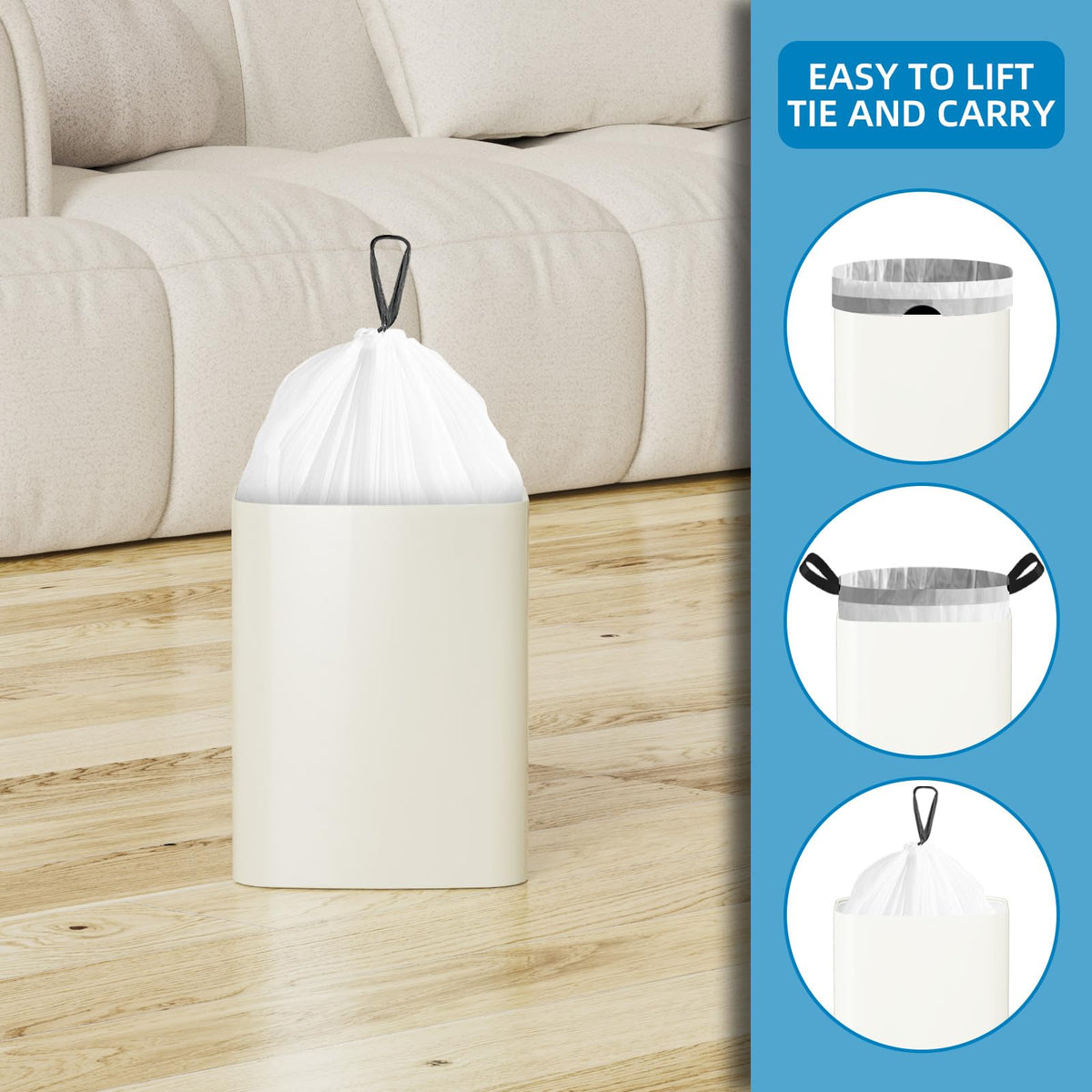 1.6 Gallon Mini Drawstring Trash Bags, 120 Counts White Trash Bin Liners E6747