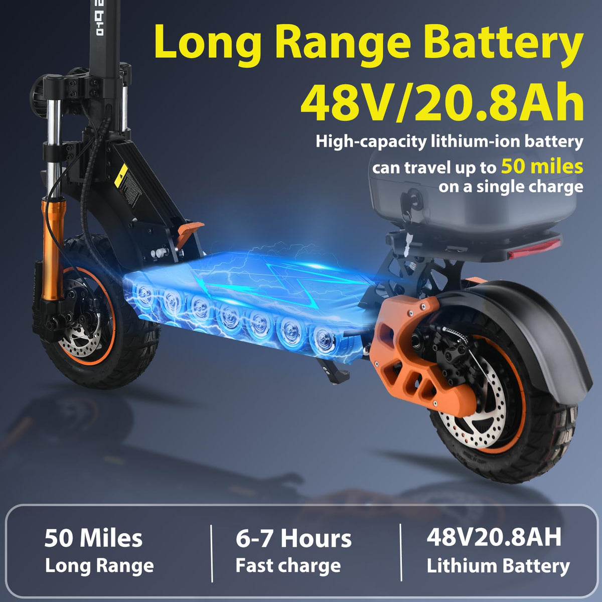 1600 W 50 Miles 40 MPH 10" Off Road Tire Folding E-Scooter 48V 27AH Battery with Detachable Seat N248
