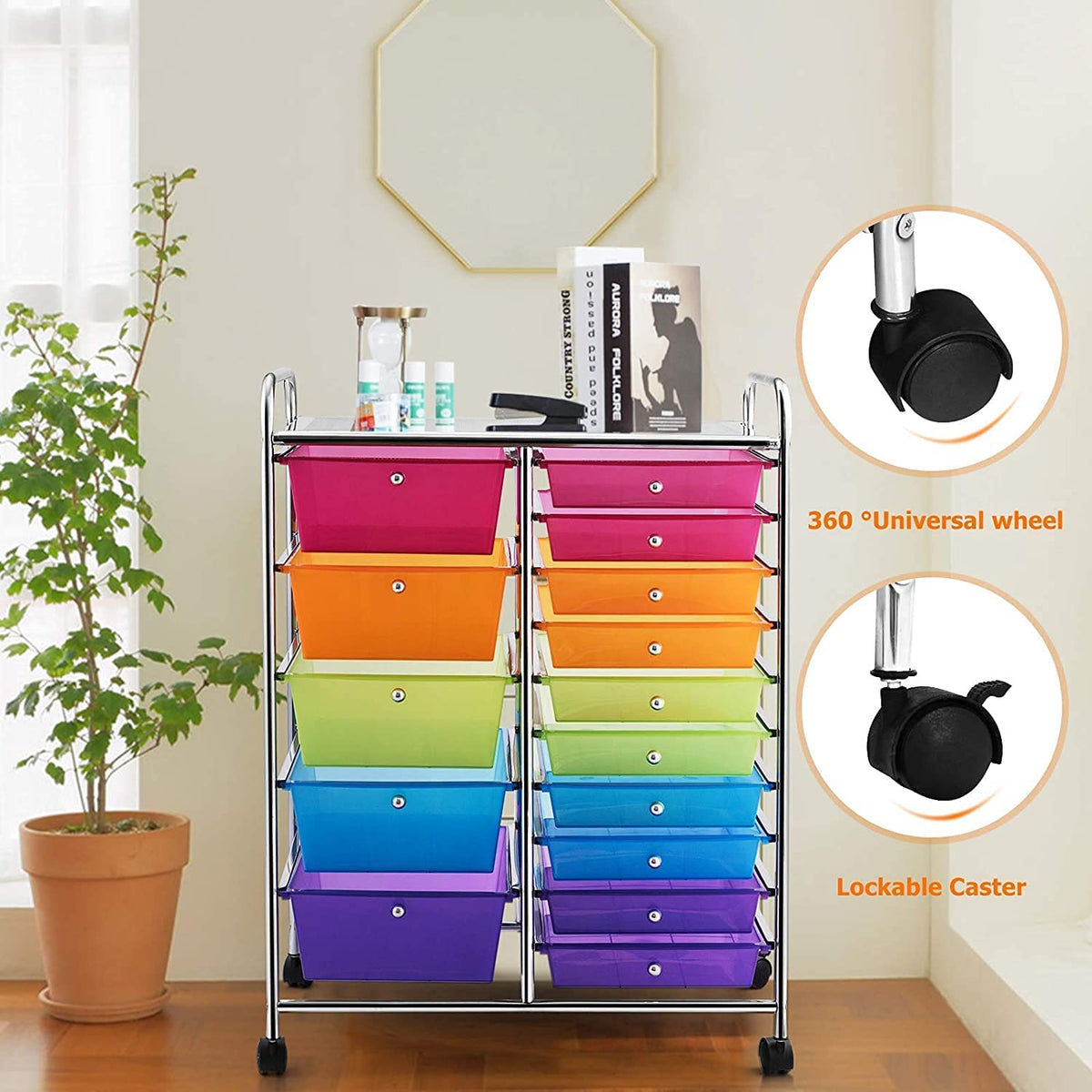 15 Drawer Rolling Storage Cart with Wheels K4848