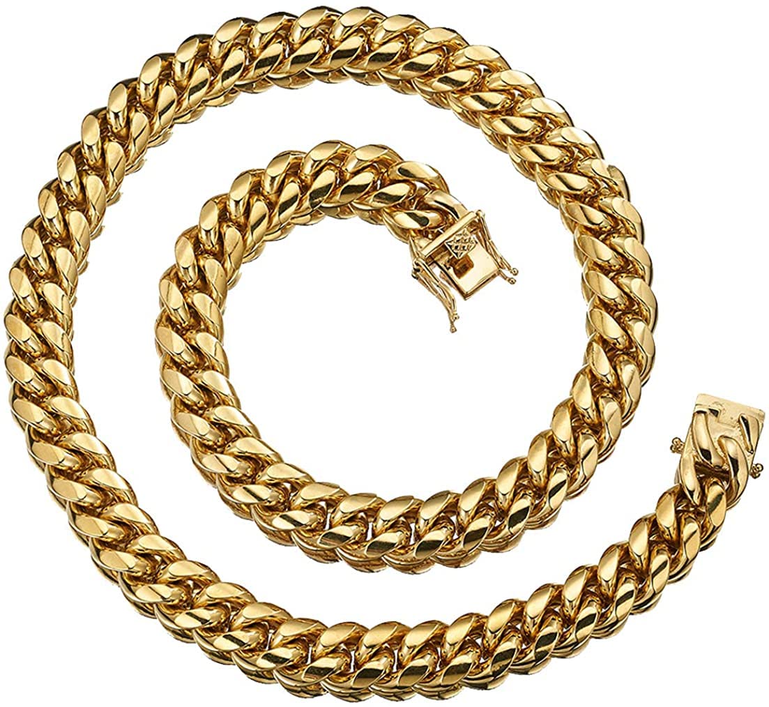 18K Gold Plated Curb Cuban Link Chain Necklace or Bracelet Stainless Steel F840