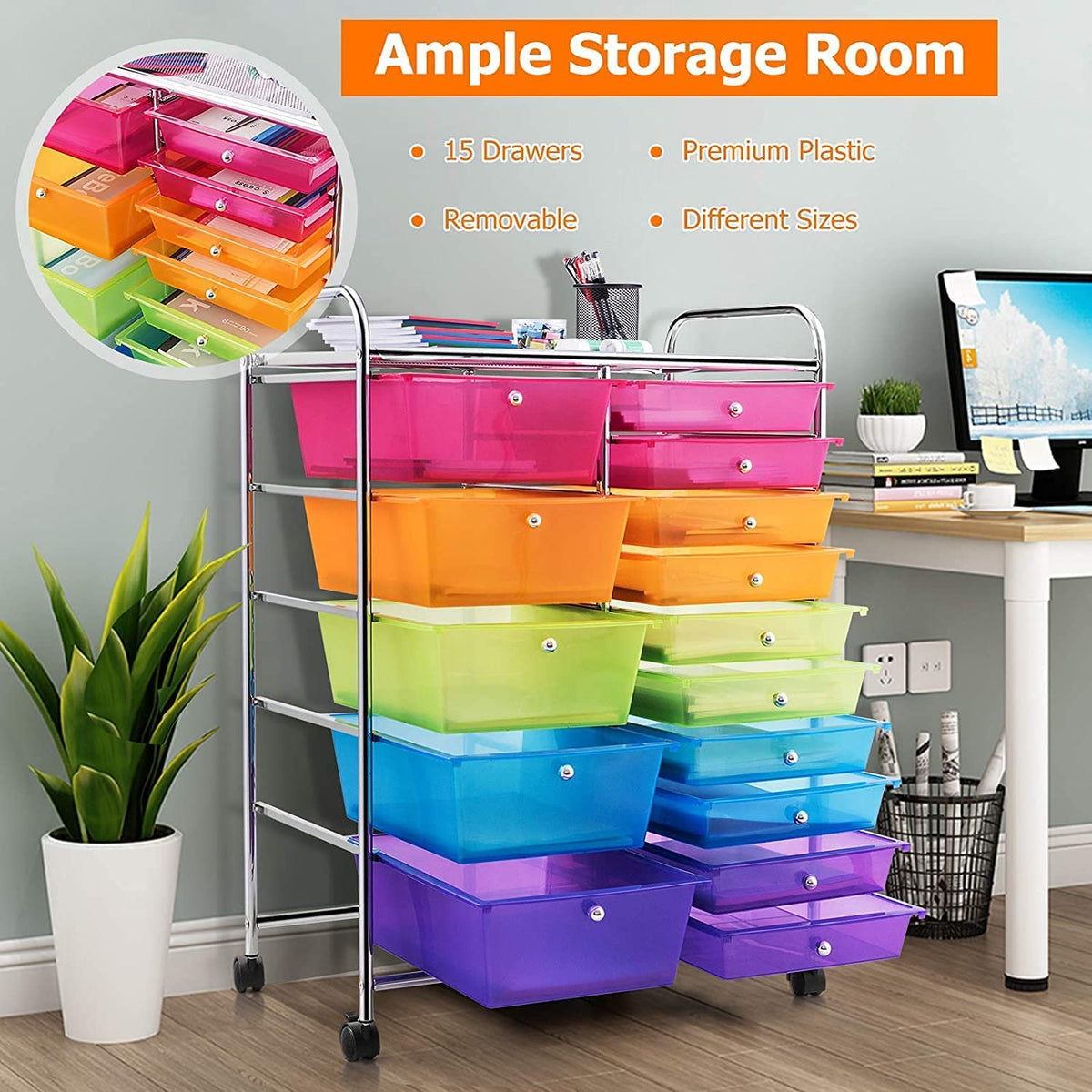 15 Drawer Rolling Storage Cart with Wheels K4848