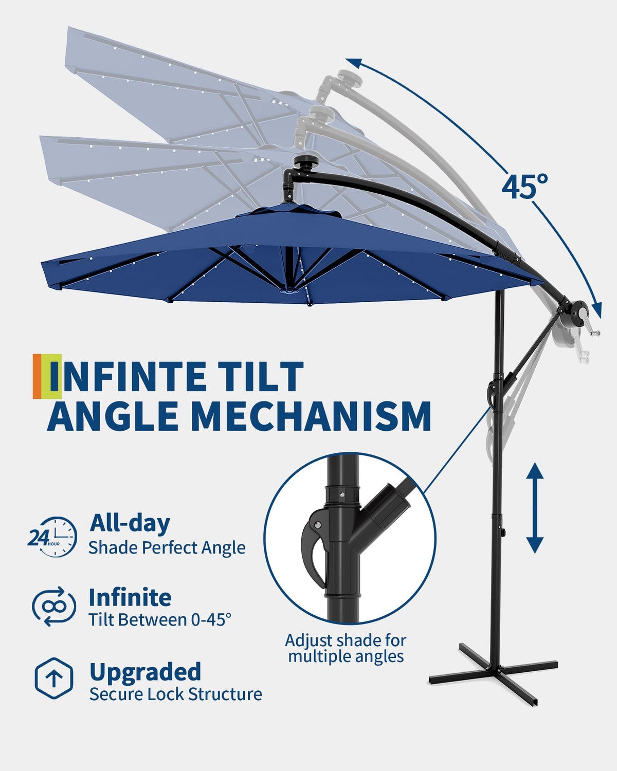 10FT Solar LED Cantilever Patio Umbrella I1356