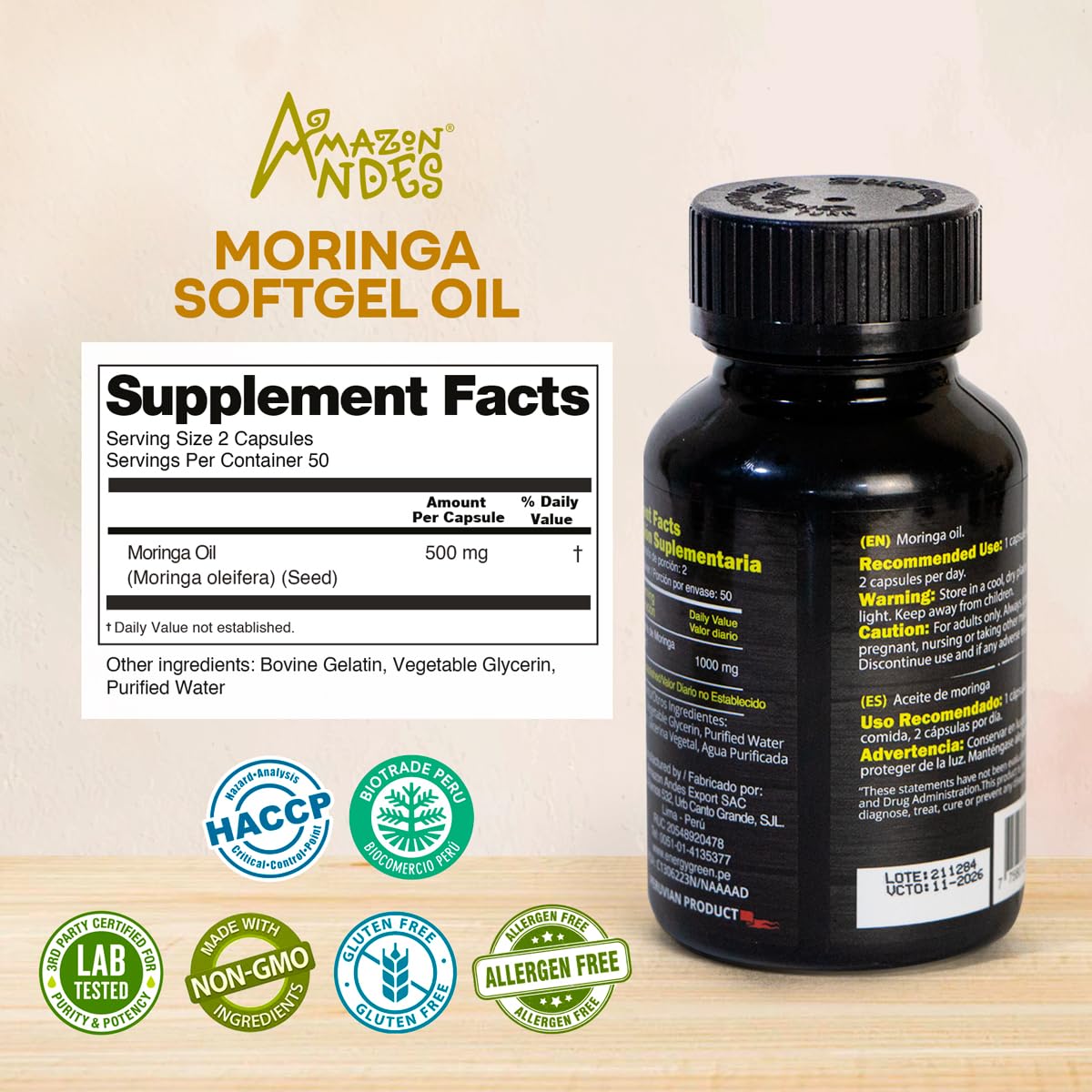 Moringa Seed Oil Softgels, Cold-Pressed, Vegan, 100 Softgels L754