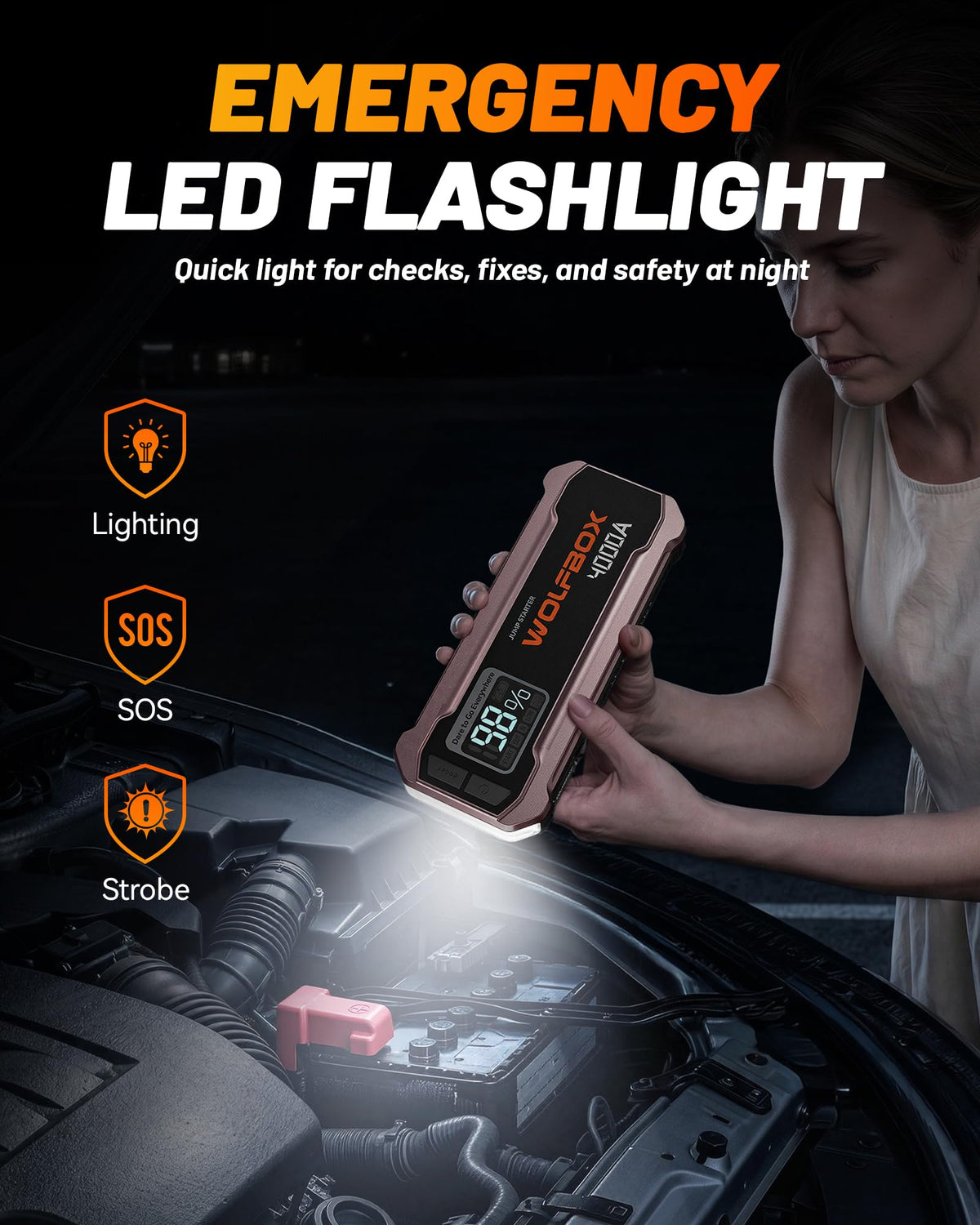 12V Pink Portable Car Jump Starter with 65W Quick Charger R114252
