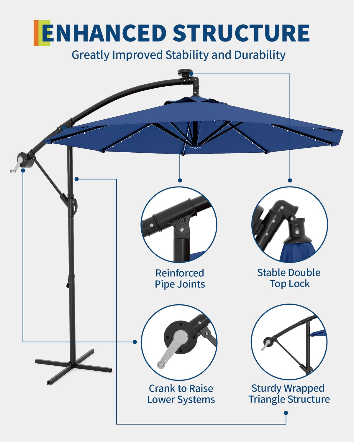 10FT Solar LED Cantilever Patio Umbrella I1356