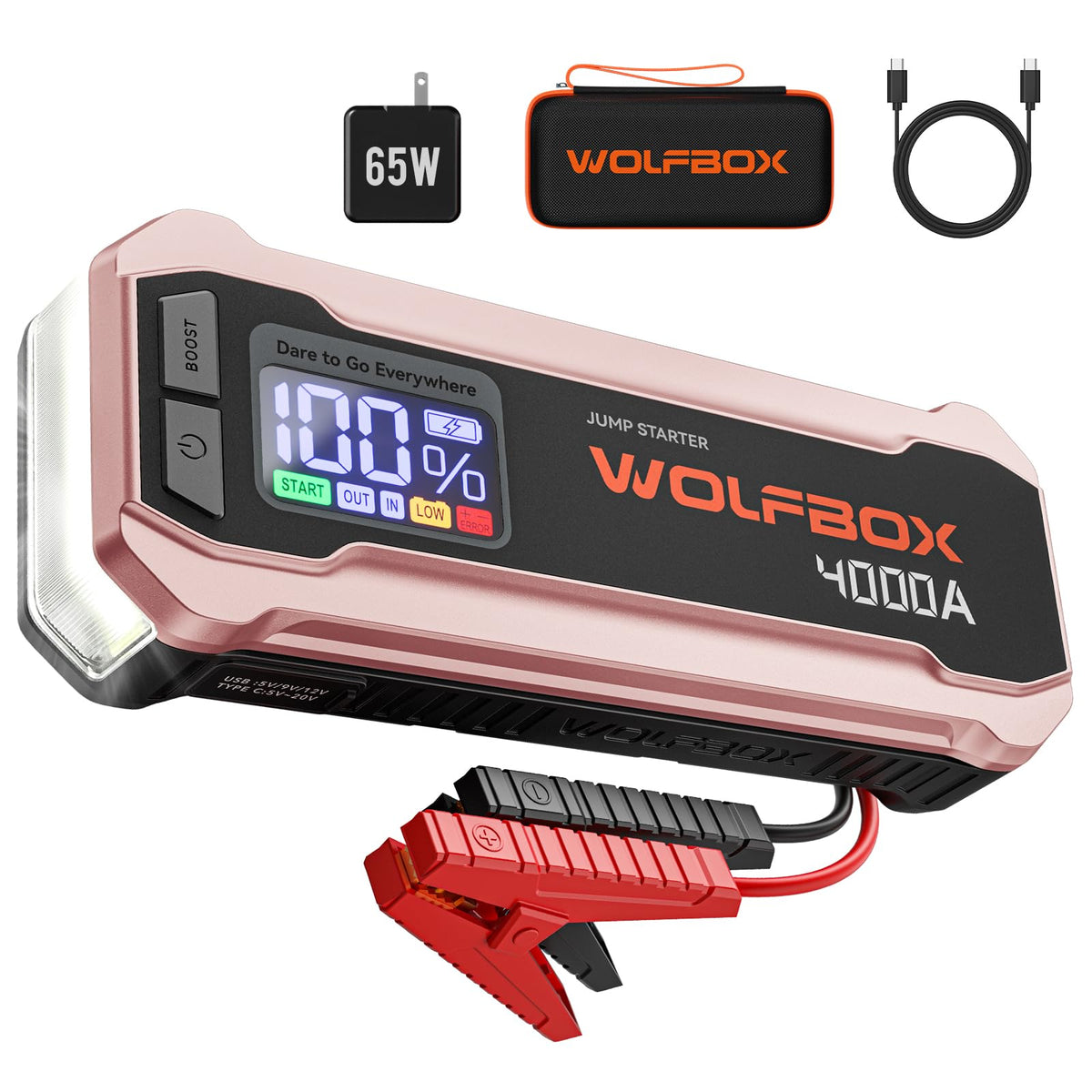 12V Pink Portable Car Jump Starter with 65W Quick Charger R114252