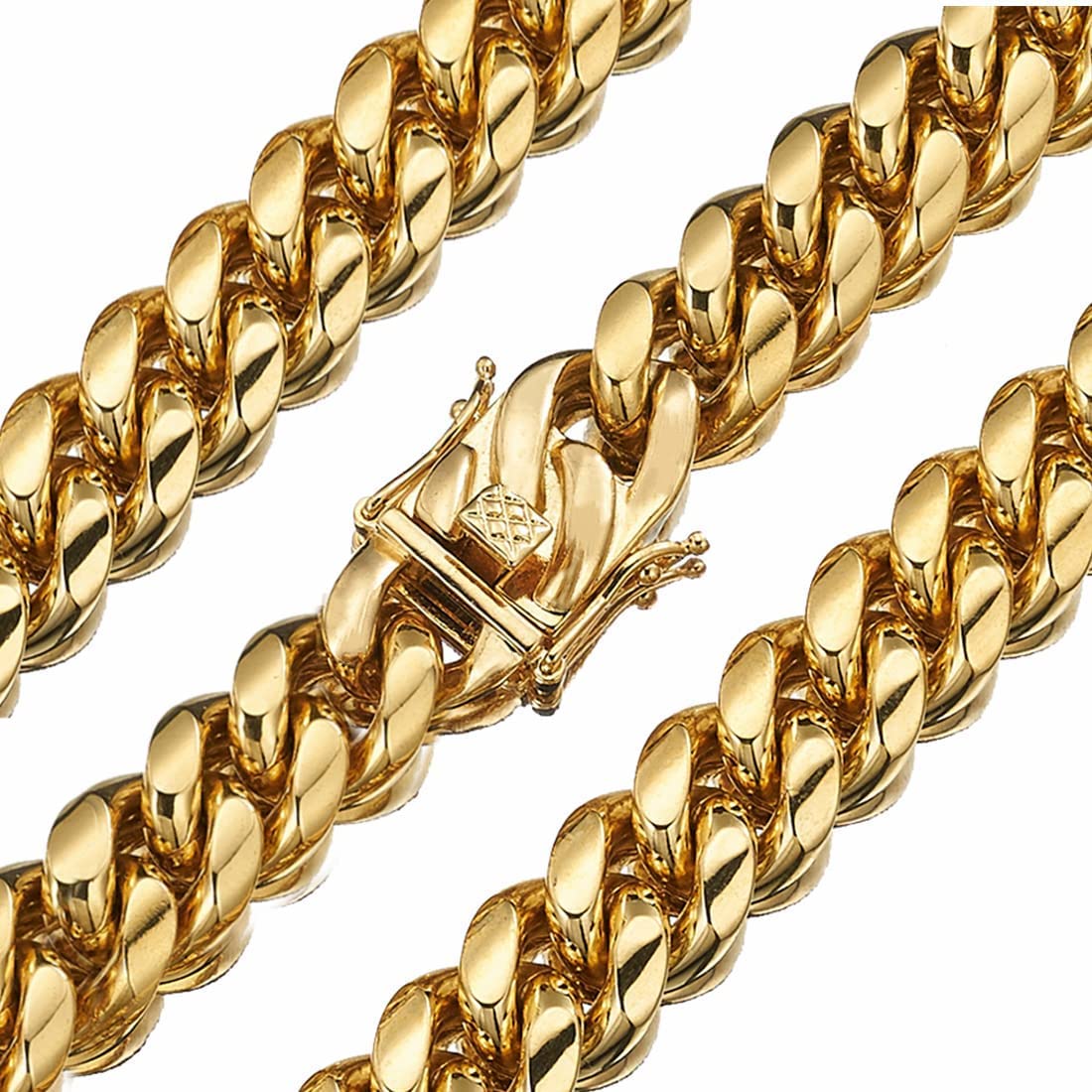 18K Gold Plated Curb Cuban Link Chain Necklace or Bracelet Stainless Steel F840