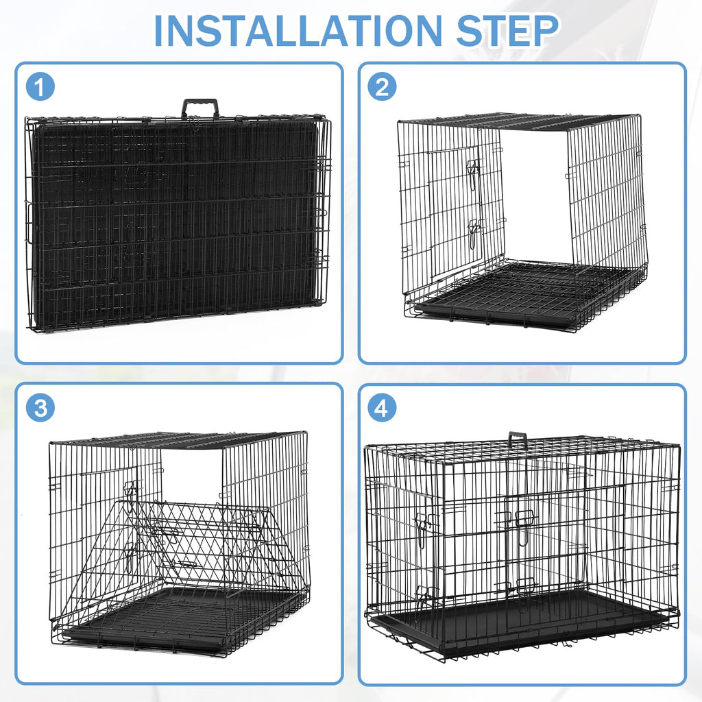 48 Inch Foldable Metal Wire Dog Crate with Tray W6361