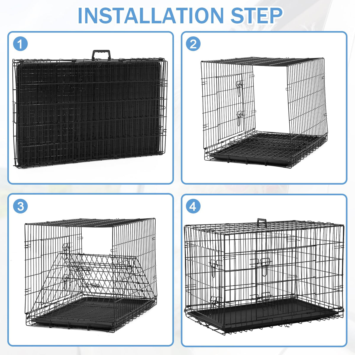 48 Inch Foldable Metal Wire Dog Crate with Tray W6361