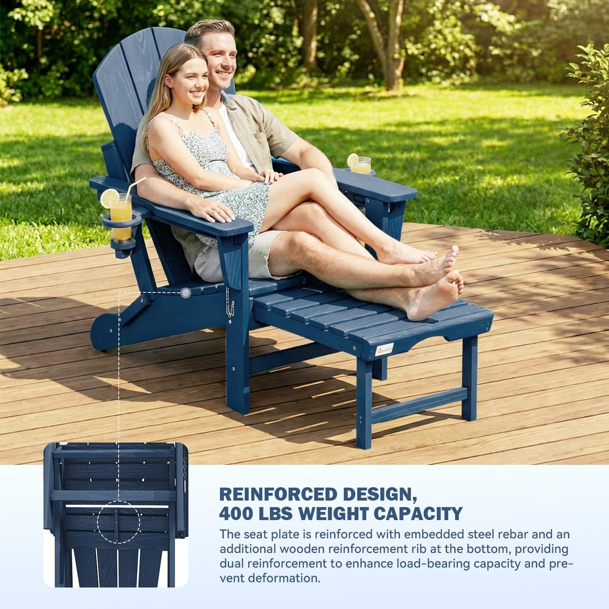 HDPE Folding Adirondack Chairs Set of 2, Navy D819