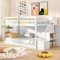 White Twin Over Twin Solid Wood Bunk Bed with Stairs O984610