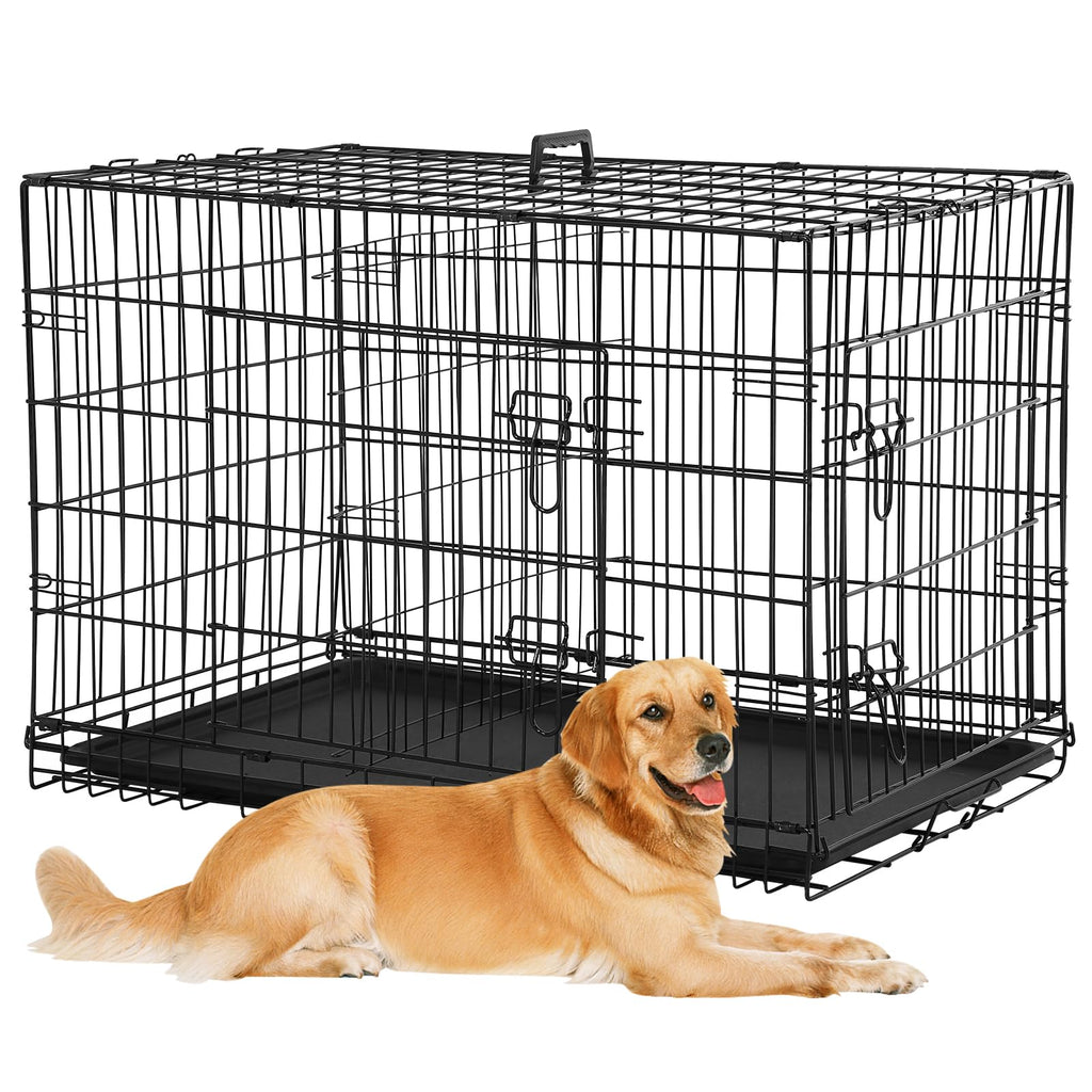 48 Inch Foldable Metal Wire Dog Crate with Tray W6361