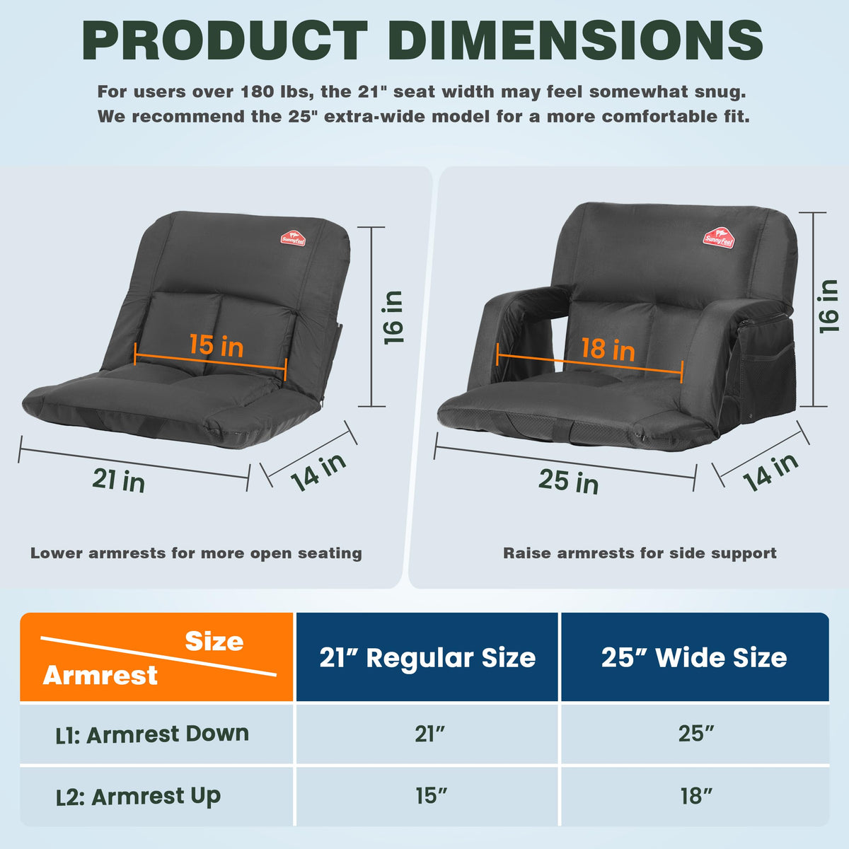 4.7" Thick Cushion 6 Reclining Positions Stadium Seat with Back Support B7154