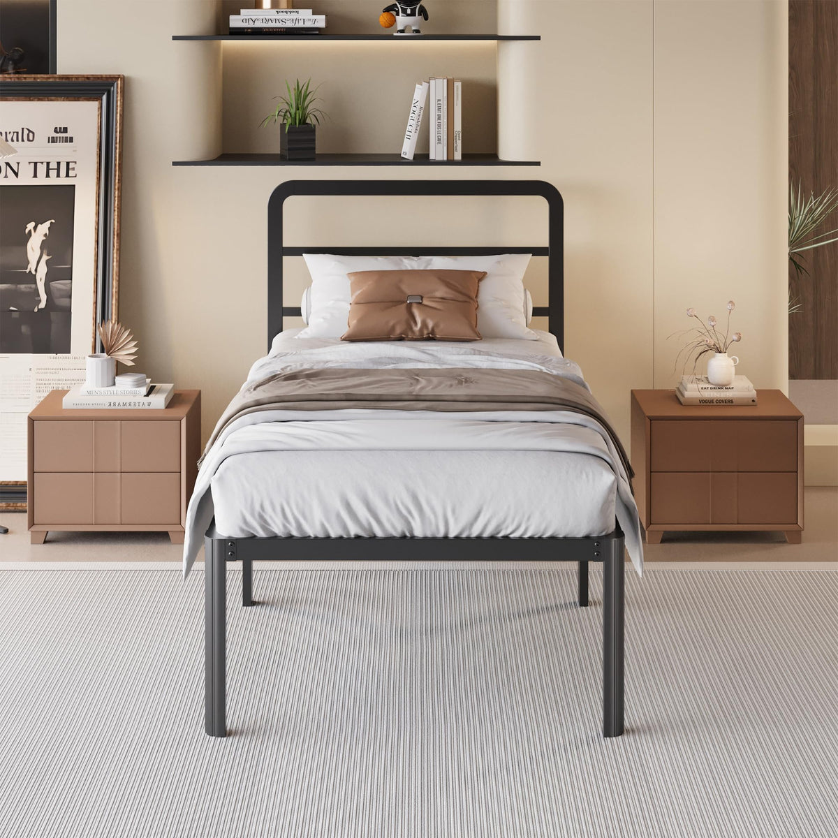 18 Inch Twin XL Black Metal Bed Frame with Headboard E4035