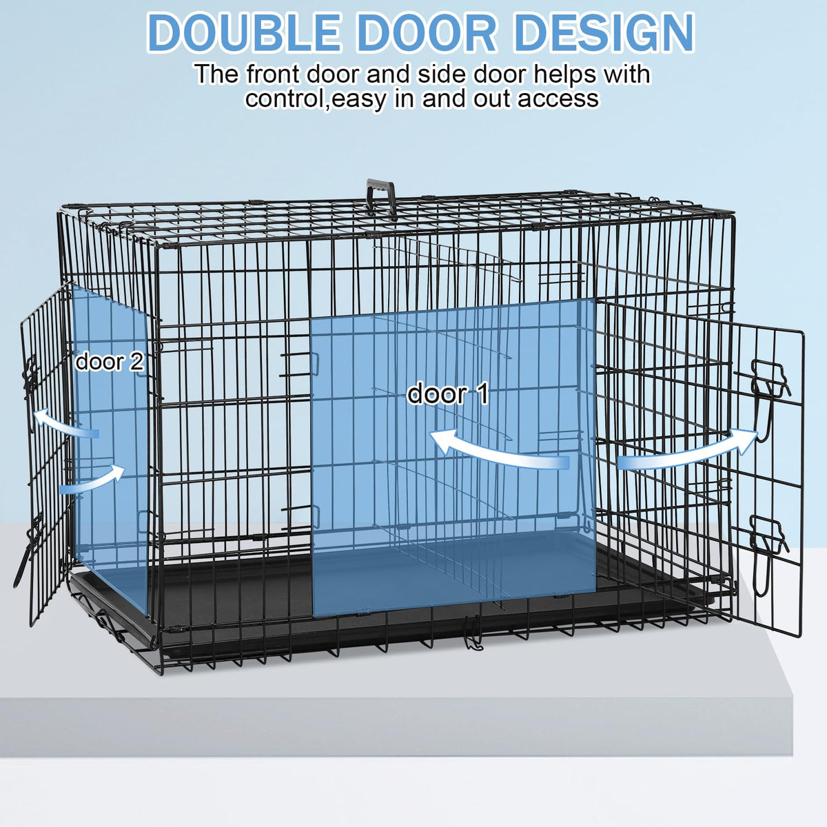 48 Inch Foldable Metal Wire Dog Crate with Tray W6361