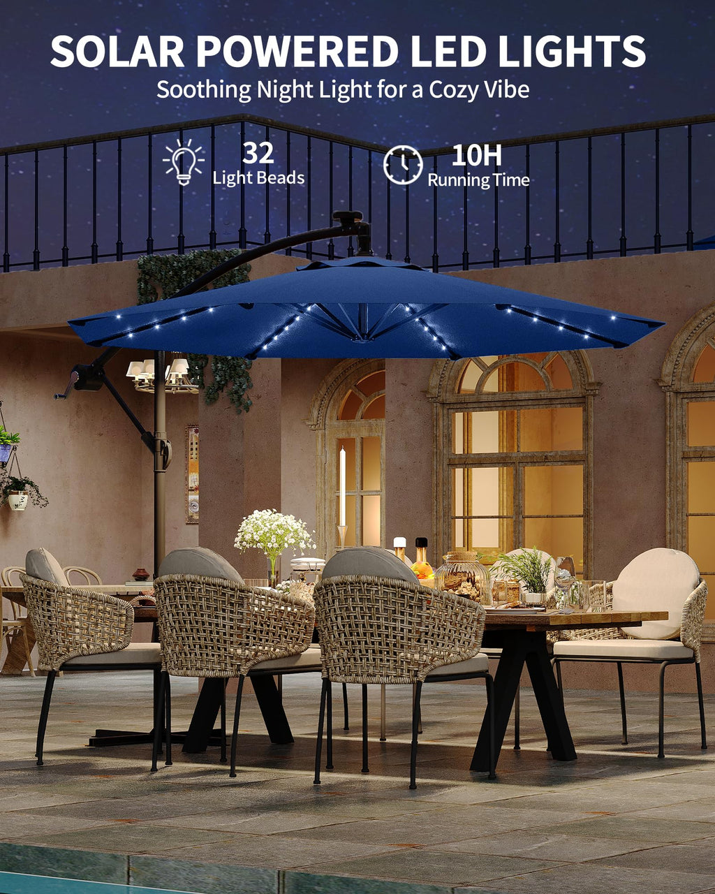 10FT Solar LED Cantilever Patio Umbrella I1356