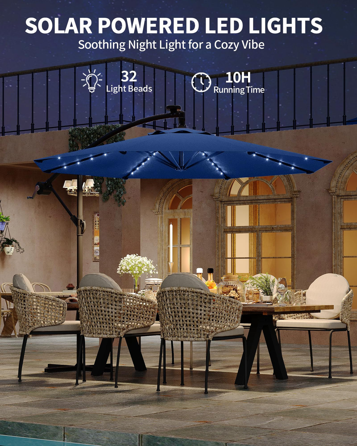 10FT Solar LED Cantilever Patio Umbrella I1356