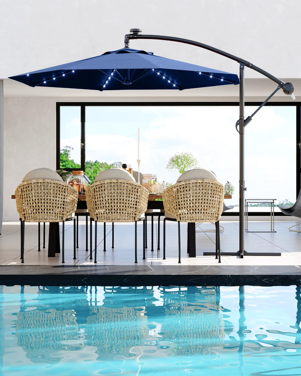10FT Solar LED Cantilever Patio Umbrella I1356