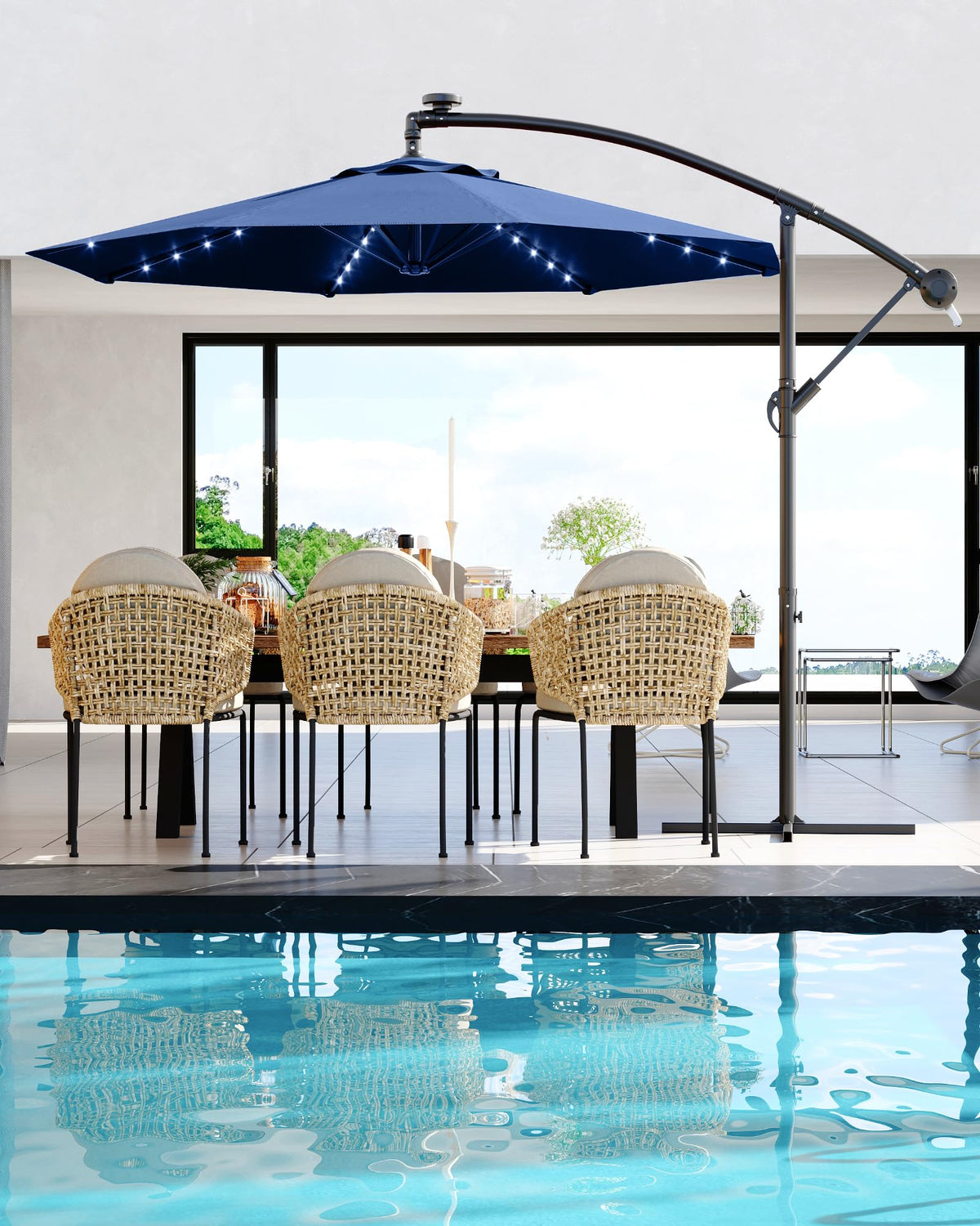 10FT Solar LED Cantilever Patio Umbrella I1356