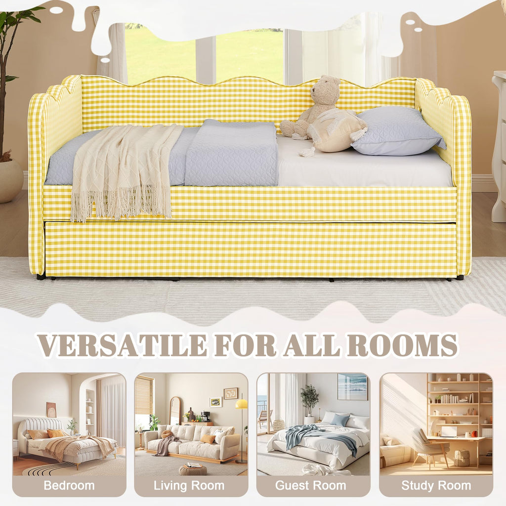 Twin Size Linen Upholstered Daybed with Trundle J37506