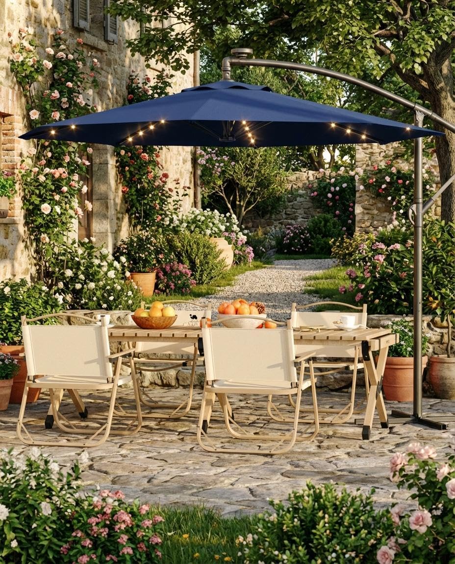 10FT Solar LED Cantilever Patio Umbrella I1356