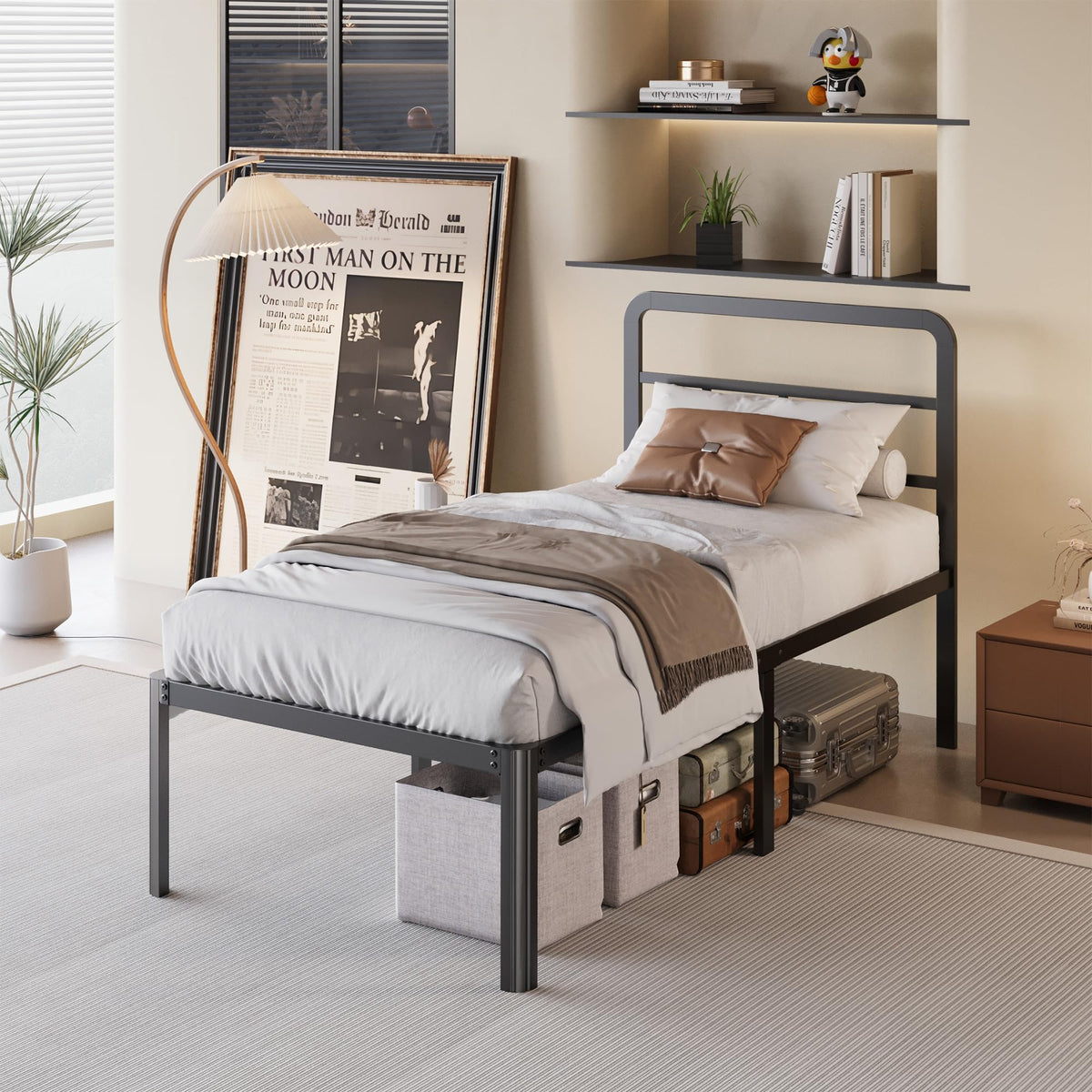 18 Inch Twin XL Black Metal Bed Frame with Headboard E4035