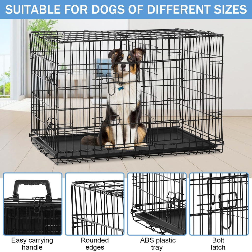 48 Inch Foldable Metal Wire Dog Crate with Tray W6361
