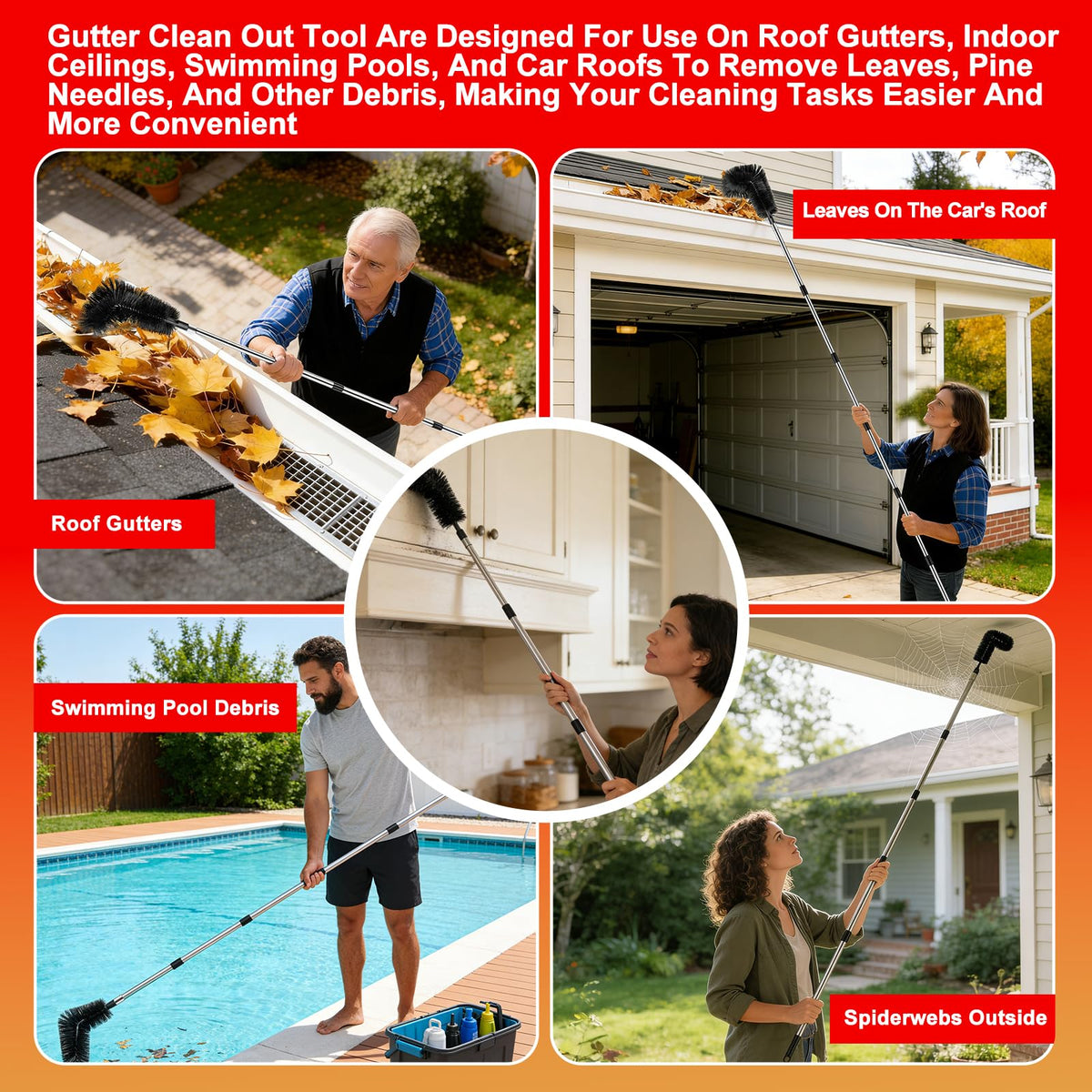 12.7FT Long Adjustable Gutter Cleaner & Brush L36561