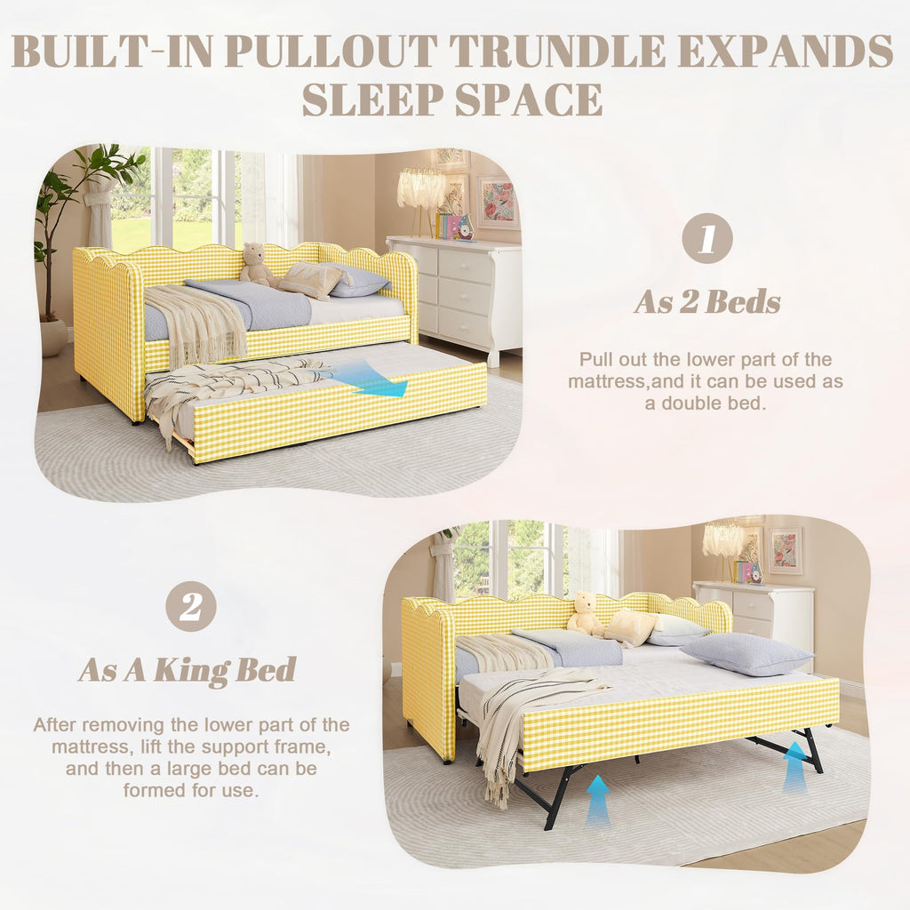 Twin Size Linen Upholstered Daybed with Trundle J37506