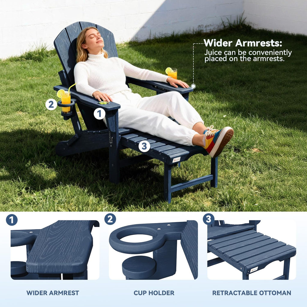 HDPE Folding Adirondack Chairs Set of 2, Navy D819