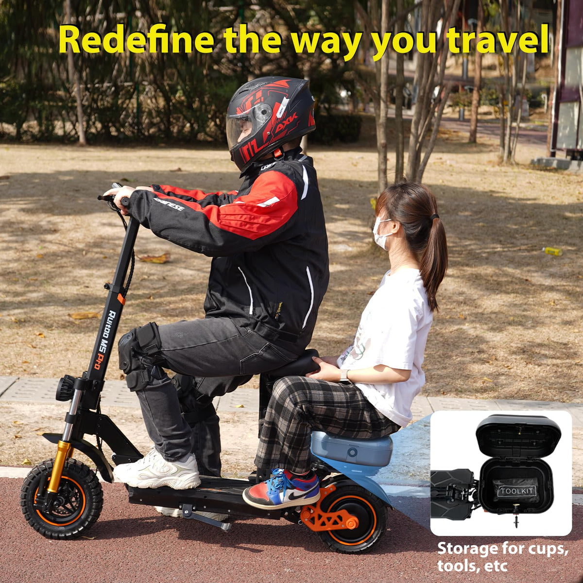 1600 W 50 Miles 40 MPH 10" Off Road Tire Folding E-Scooter 48V 27AH Battery with Detachable Seat N248