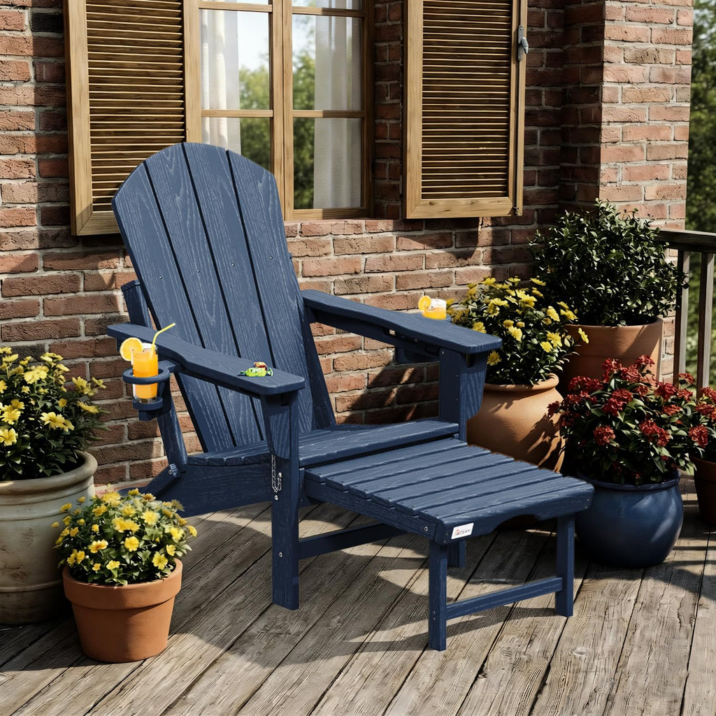 HDPE Folding Adirondack Chairs Set of 2, Navy D819