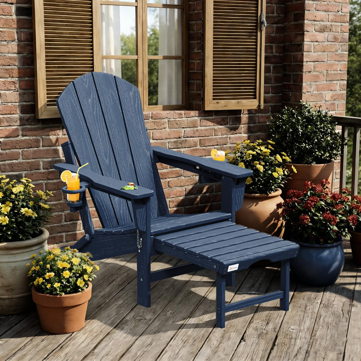 HDPE Folding Adirondack Chairs Set of 2, Navy D819