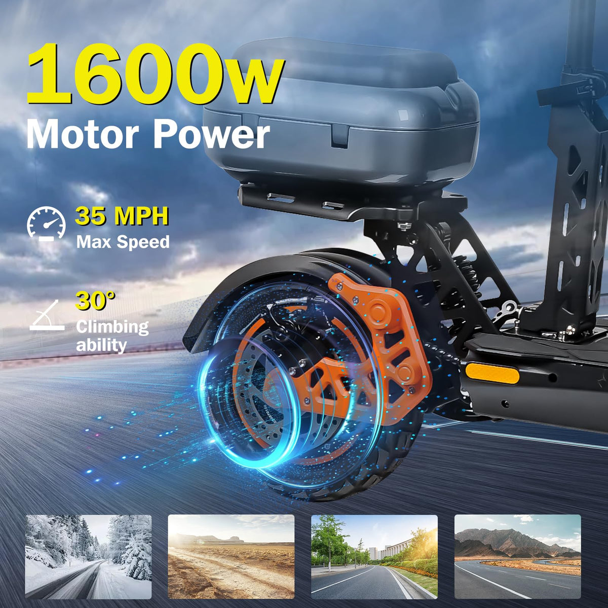 1600 W 50 Miles 40 MPH 10" Off Road Tire Folding E-Scooter 48V 27AH Battery with Detachable Seat N248