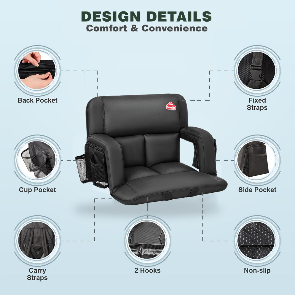 4.7" Thick Cushion 6 Reclining Positions Stadium Seat with Back Support B7154